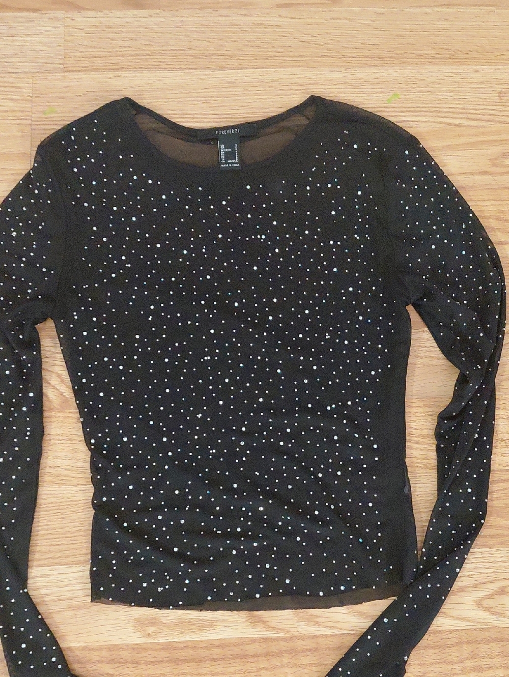 Forever 21 Black Long-Sleeve Sparkle Tee